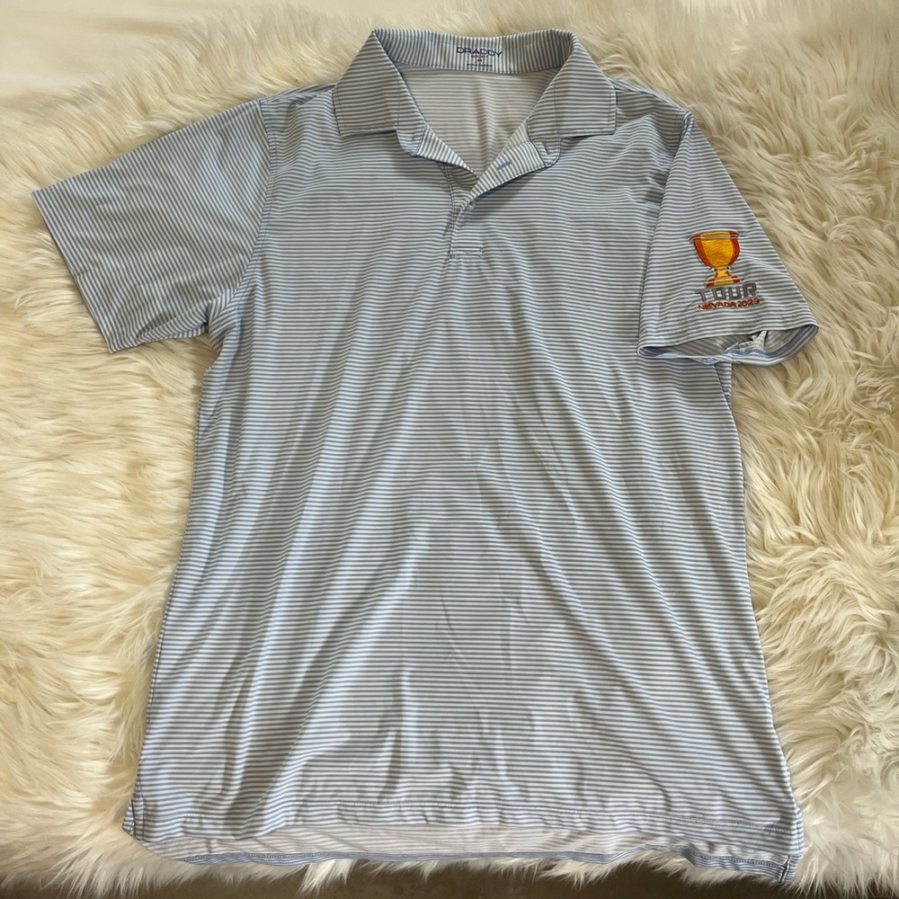 Draddy Golf Polo Shirt Men’s Medium White Striped With Tour Logo